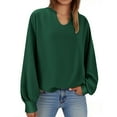 thumbnail image 1 of ClodeEU Women's V-Neck Sweatshirt，Solid Color Loose Long Sleeve Sweatshirt Top Green,Womens Plus S, 1 of 7