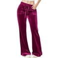 thumbnail image 1 of ClodeEU Women's Velvet Flare Pants With Pockets,Drawstring Elastic Waist Wide Leg Pant Hot Pink,Womens Plus XL, 1 of 8