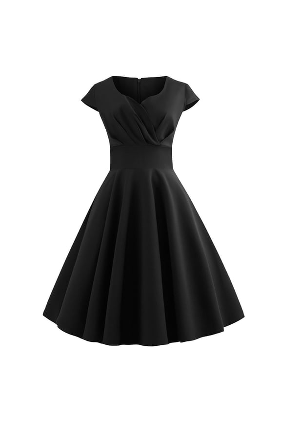U Women's Vintage Cap Sleeve Tunic Swing Dress,Retro Cocktail Party A Line Dress Black,Women's Plus XXL