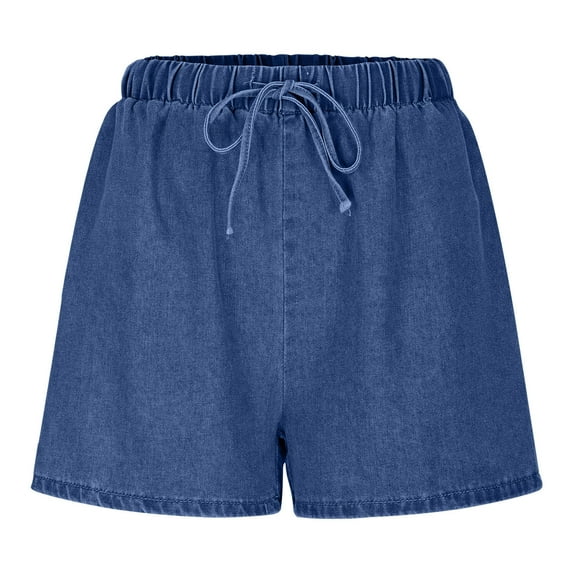 ClodeEU Women's Vintage Drawstring Denim Shorts with Pockets ,Casual Loose Fit Jean Shorts Dark Blue,Womens Plus M