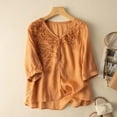 thumbnail image 1 of ClodeEU Women's Vintage Embroidered Lace Trim Elbow Sleeve Crop Top,Loose Fit Casual Blouse Orange,Womens Plus XXL, 1 of 6