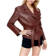 thumbnail image 1 of ClodeEU Women's Vintage Leather Jacket With Belt,Cropped Wrap Long Sleeve Casual Coat Wine,Womens Plus XXXL, 1 of 7