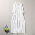 thumbnail image 1 of ClodeEU Women's Vintage Linen Blend 3/4 Sleeve Maxi Dress with Tie Waist , Loose Fit Flared Casual Dress White,Womens Plus L, 1 of 6
