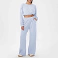 thumbnail image 1 of ClodeEU Women's Waffle Knit Long Sleeve Crewneck Top and Pants Set with Pockets ,Solid Color Casual Loose Fit Two-Piece Lounge Outfit Blue,Womens Plus XXL, 1 of 6