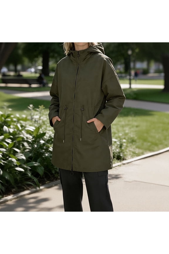 Women's Waterproof Trench Coat With Hoodeid,Padded Parka Synthetic Insulated Jacket Army Green,Womens Plus L