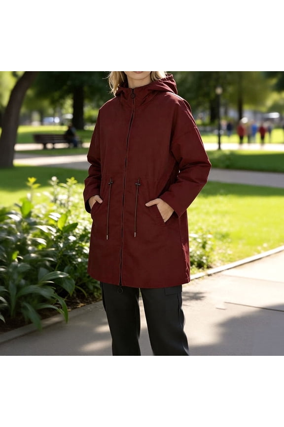 Women's Waterproof Trench Coat With Hoodeid,Padded Parka Synthetic Insulated Jacket Red,Womens Plus M