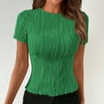 thumbnail image 1 of ClodeEU Women's Wave Pattern Textured Top , Casual Solid Color Short Sleeve Round Neck Tee Green,Womens Plus S, 1 of 8