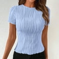 thumbnail image 1 of ClodeEU Women's Wave Pattern Textured Top , Casual Solid Color Short Sleeve Round Neck Tee Light Blue,Womens Plus XL, 1 of 8