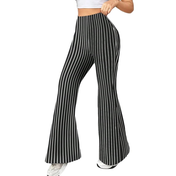 ClodeEU Women's Waves Stripe Pant ,Wide Leg Flared Bell Bottom Pants ,Stretch Long Pants Black,Womens Plus L