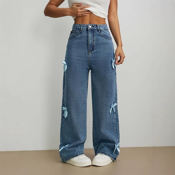 ClodeEU Women's Wide Leg Baggy Jeans, Wide Leg Jeans Loose Denim Pants Dark Blue,Womens Plus L