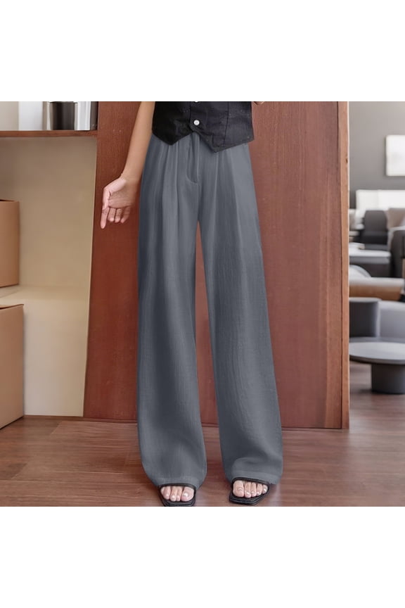 Women's Wide Leg Business Pants,Button Zipper High-Waist Trousers, Casual Straight Office Trousers Gray,Womens Plus XL