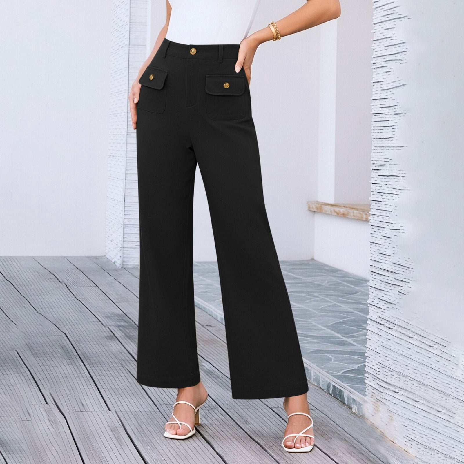 ClodeEU Women's Wide Leg Cargo , High Waist Casual Stretch Pants with ...