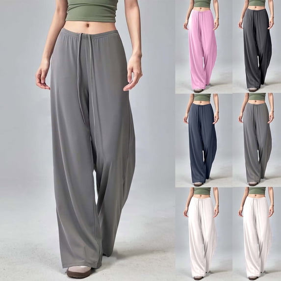 ClodeEU Women's Wide Leg Pant With Drawstring,Loose Casual Comfortable Elastic Waist Trouse Pink,Womens Plus S