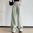 thumbnail image 1 of ClodeEU Women's Wide Leg Pants,Stretchy High Waisted Pants, Loose Fit Casual Trousers Drawstring with Pocket Green,Womens Plus XL, 1 of 5