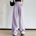 thumbnail image 1 of ClodeEU Women's Wide Leg Pants,Stretchy High Waisted Pants, Loose Fit Casual Trousers Drawstring with Pocket Purple,Womens Plus M, 1 of 5