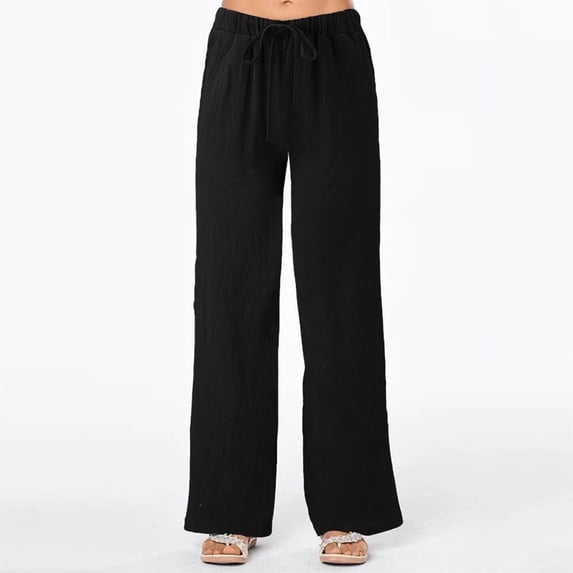 ClodeEU Women's Wide Leg Pants with Drawstring ,Elast Low Rise Casual Loose Long Trousers Black,Womens Plus XXL