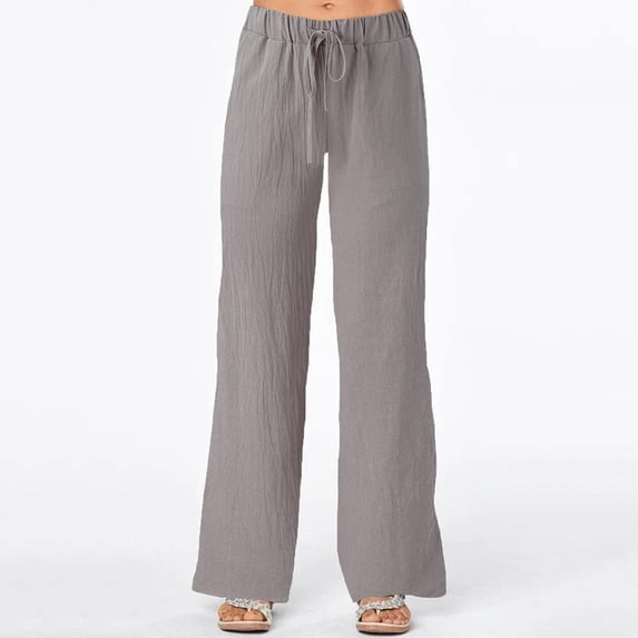 ClodeEU Women's Wide Leg Pants with Drawstring ,Elast Low Rise Casual Loose Long Trousers Gray,Womens Plus S