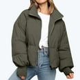 thumbnail image 1 of ClodeEU Women's Winter Cropped Puffer Jacket Coat ,Short Warm Quilted Jacket With Pockets Army Green,Womens Plus M, 1 of 8
