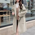 thumbnail image 1 of ClodeEU Women's Winter Hooded Wool Blend Coat,Casual Loose Long Sleeve Long Coat With Pockets White,Womens Plus M, 1 of 4