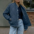 thumbnail image 1 of ClodeEU Women's Winter Quilted Bomber Jacket, Lightweight Loose Cropped Snap Button Coat With Pockets Navy,Womens Plus XL, 1 of 8