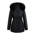 thumbnail image 1 of ClodeEU Women's Winter Thicken Fleece Waisted Jacket, Fur Hooded Parka Coat ,Zip Up Winter Jacket Tops With Pockets Black,Womens Plus XXL, 1 of 4