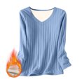 thumbnail image 1 of ClodeEU Women's Winter Thickened Fleece Lined V Neck Long Sleeve Top,Loose Fit Blouses Light Blue,Womens Plus S, 1 of 7