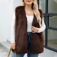 thumbnail image 1 of ClodeEU Women's Winter Warm Sleeveless Vest ,Casual Cozy Loose Faux Fur Waistcoat Jacket Brown,Womens Plus XXXXXL, 1 of 6