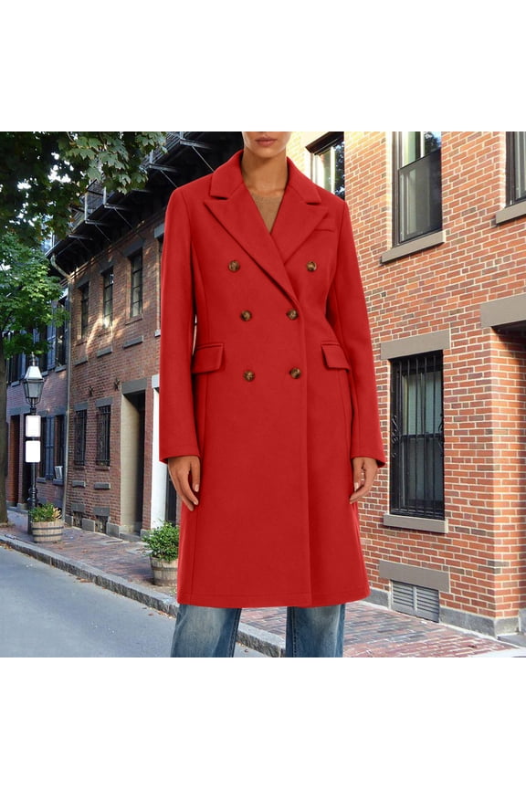 Women's Winter Wool Blend Trench Coat, Long Double Breasted Lapel Coat Red,Womens Plus XXL