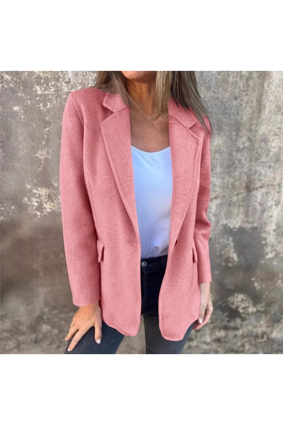 Women's Wool Blend Blazer Jacket With Pockets, Notched Lapel Button Business Work Office Blazers Jacket Pink,Womens Plus XXXXL