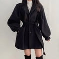 thumbnail image 1 of ClodeEU Women's Wool Blend Button Coat, Long Sleeve Lapel Double Breasted Jacket , Loose With Belt Outerwear Jacket Black,Womens Plus XL, 1 of 4