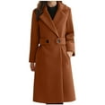 thumbnail image 1 of ClodeEU Women's Wool Blend Overcoat With Belt,Mid Length Notched Lapel Coat ,Elegant Fall Winter Long Overcoat With Pockets Brown,Womens Plus XXXL, 1 of 3