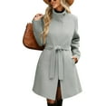 thumbnail image 1 of ClodeEU Women's Wool Blend Trench Coat With Belt,Trendy Stand Collar Button Coat With Pockets Gray,Womens Plus L, 1 of 8
