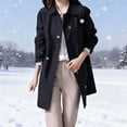 thumbnail image 1 of ClodeEU Women's Wool Trench Coat With Pockets, Lapel Button Up Coat,Winter Mid Long Overcoat Black,Womens Plus L, 1 of 5