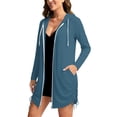 thumbnail image 1 of ClodeEU Women's Zip Long Sleeve Hooded UV Protection Long Jacket ,Casual Solid Color Coat with Pockets Navy,Women's Plus XXXL, 1 of 6