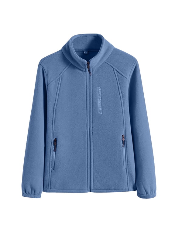 Women's Zip Soft Fleece Jacket, Outerwear Coat With Pockets ,Fashion Casual Warm Tops Light Blue,Womens Plus XXXXXL