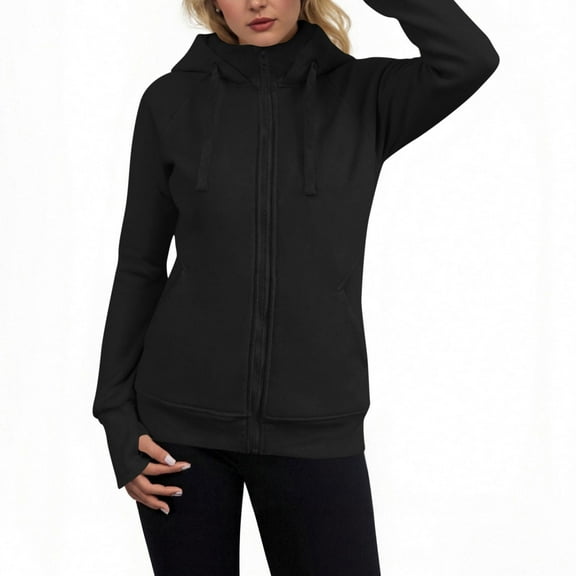 ClodeEU Women's Zip Up Hoodies,Workout Jackets, Sweatshirts with Pockets, Hoodie with Thumbholes Black,Womens Plus M