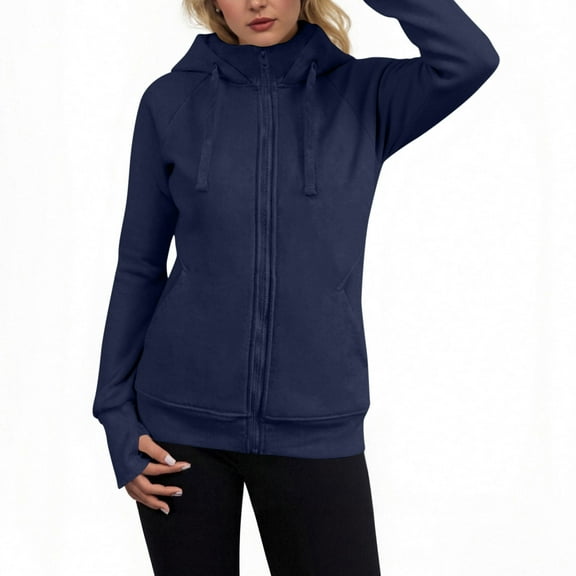 ClodeEU Women's Zip Up Hoodies,Workout Jackets, Sweatshirts with Pockets, Hoodie with Thumbholes Navy,Womens Plus XL