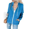 thumbnail image 1 of ClodeEU Women's Zip Up Long Sleeve Hooded Sweatshirt with Pockets,Lightweight Solid Color Hoodie Coat Blue,Womens Plus XXXL, 1 of 8