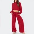 thumbnail image 1 of ClodeEU Womens 2 Piece ,Hooded Crop Sweatshirts Sets Matching Wide Leg Athletic Pants With Pockets Drawstring Red,Womens Plus M, 1 of 8