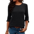 thumbnail image 1 of ClodeEU Womens 3/4 Sleeve T Shirts,Round Neck Sweatshirts,Slim Lightweight Sweater Black,Womens Plus S, 1 of 6