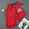 thumbnail image 1 of ClodeEU Womens 3-Piece Striped Pajamas Set，Long Sleeve Tops Long Pant and Sleep Mask Red,Womens Plus L, 1 of 1