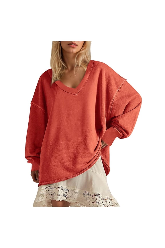 Womens Batwing Sleeve V Neck Sweatshirts,Bohemian Slouchy Loose Fit Shirts Red,Womens Plus XL