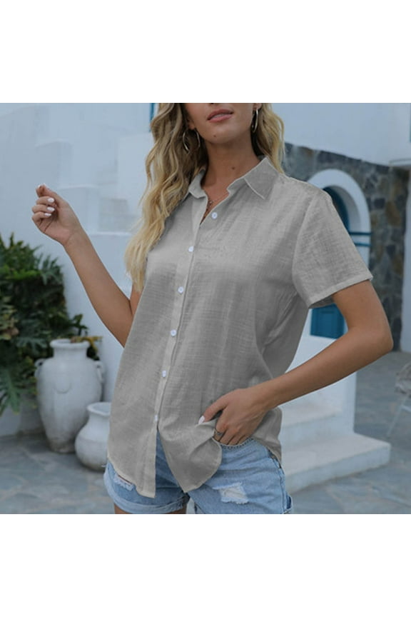 Womens Button Down Shirt,Short Sleeve Shirts ,Casual r Loose Fit Blouse Top Gray,Womens Plus XXXXXL