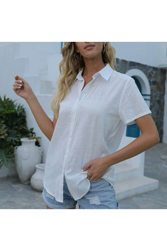 Womens Button Down Shirt,Short Sleeve Shirts ,Casual r Loose Fit Blouse Top White,Womens Plus XXXXXL