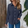 thumbnail image 1 of ClodeEU Womens Button Down Shirts ,Long Sleeve Lapel Collared Business Blouses ,Casual Slim Tops Navy,Womens Plus M, 1 of 6