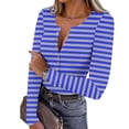 thumbnail image 1 of ClodeEU Womens Button V Neck Striped Tshirt ,Long Sleeve Slim Fit T Shirts Casual Trendy Tops Blue,Womens Plus S, 1 of 8