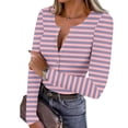 thumbnail image 1 of ClodeEU Womens Button V Neck Striped Tshirt ,Long Sleeve Slim Fit T Shirts Casual Trendy Tops Pink #,Womens Plus XXL, 1 of 8