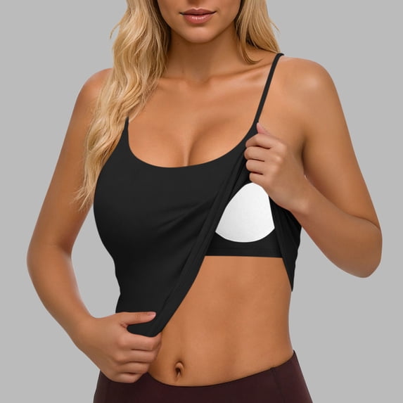 ClodeEU Womens Camisole Tank with Built in Bra ,Ribbed Camisole Tops Spaghetti Straps Tank Tops Black,Womens Plus S