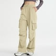 thumbnail image 1 of ClodeEU Womens Cargo Pants With Pockets,High Waisted Elastic Waist Straight Pant With Drawstring Beige,Womens Plus M, 1 of 7
