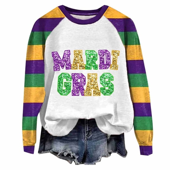 ClodeEU Womens Carnival Print Raglan Long Sleeve Sweatshirt,Crewneck Casual Pullover White,Womens Plus L